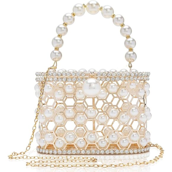 ⚡Women's White Detachable Pearl Diamond Chain Soft Velvet Shoulder Clutch Bag - Picture 1 of 4